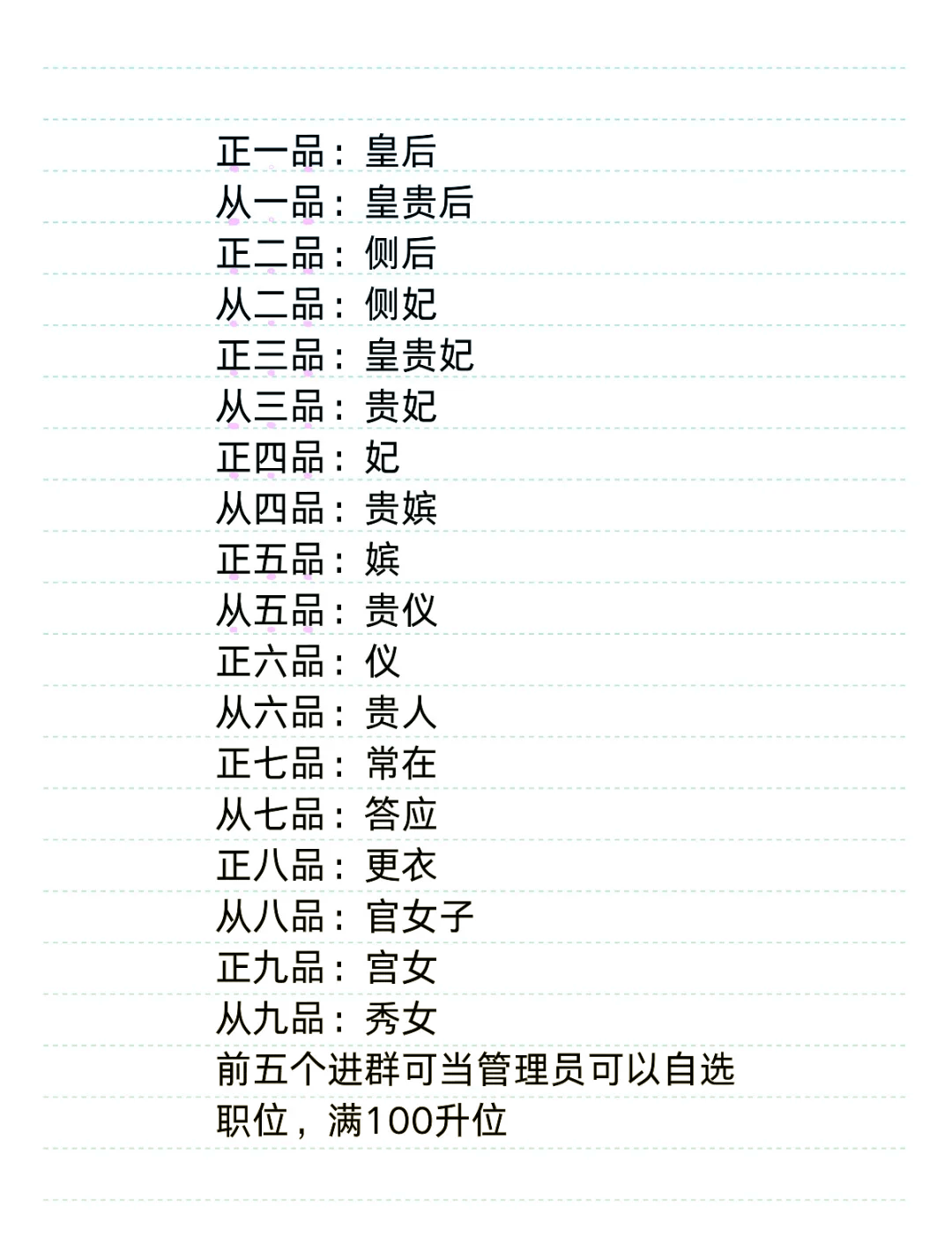 公主品级职位一览表