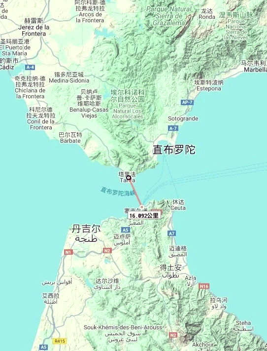 直布罗陀海峡多宽图片