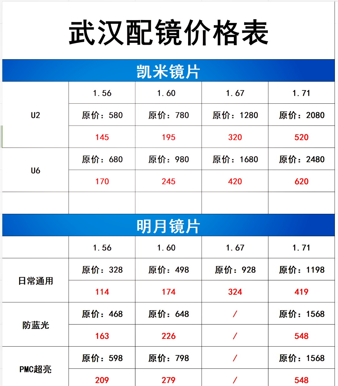 近视ok镜价格表图片