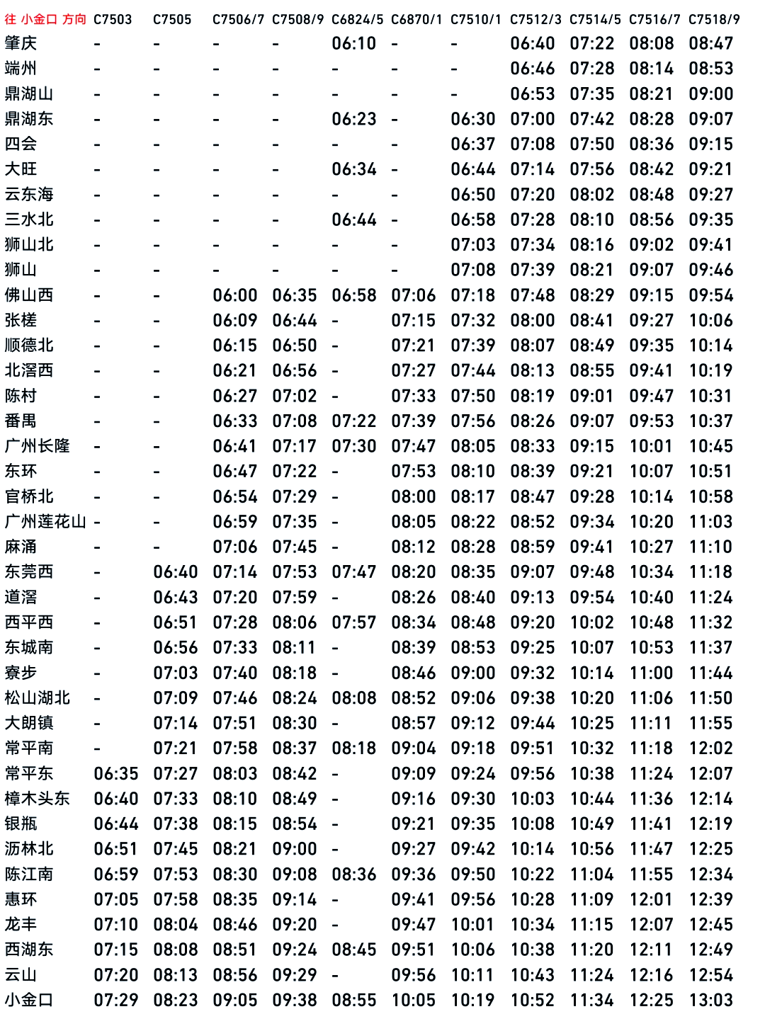 广深城际轻轨时刻表图片