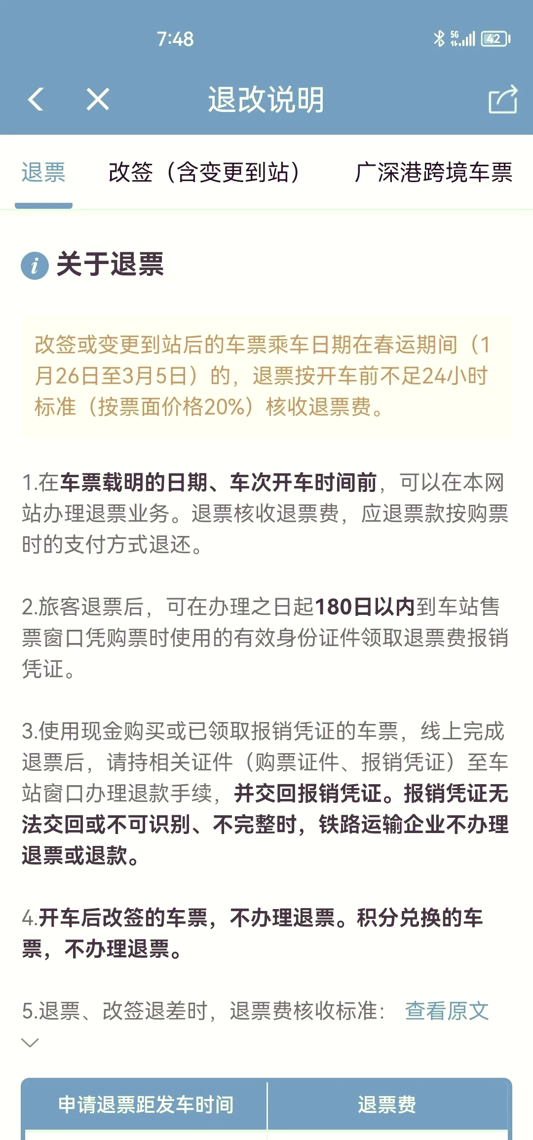 高铁退票手续费图片