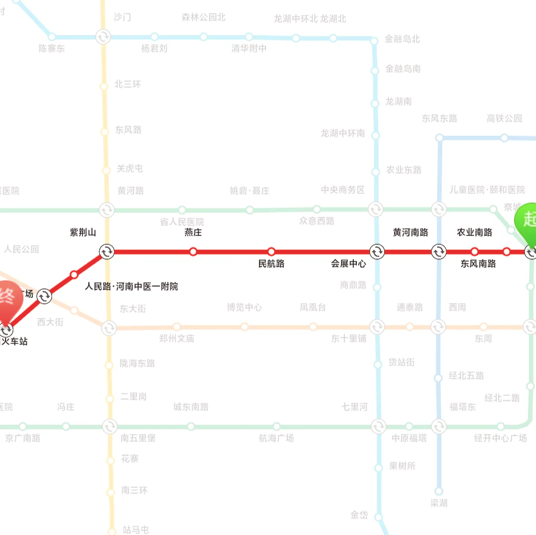 01郑州站至郑州东站地铁路线01 从郑州站出发前往郑州东站,你可以