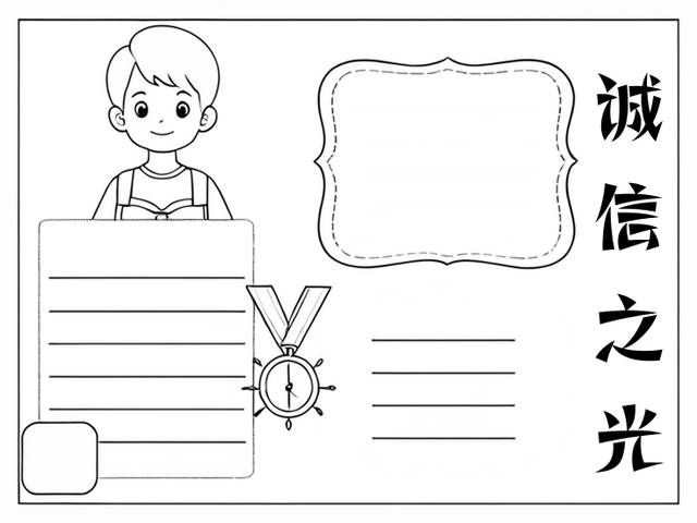 有关诚信的手抄报~诚信之光 诚信,是一种美德,意味着做人做事要真诚和