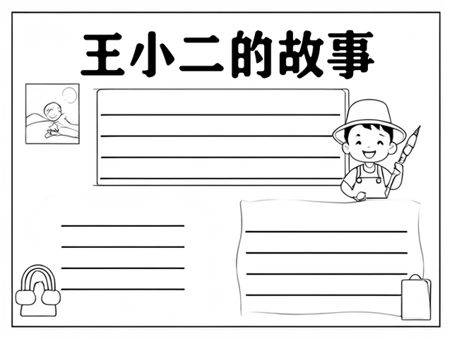 王小二手抄报儿童绘画~王小二的故事 王小二是一个聪明勇敢的小男孩